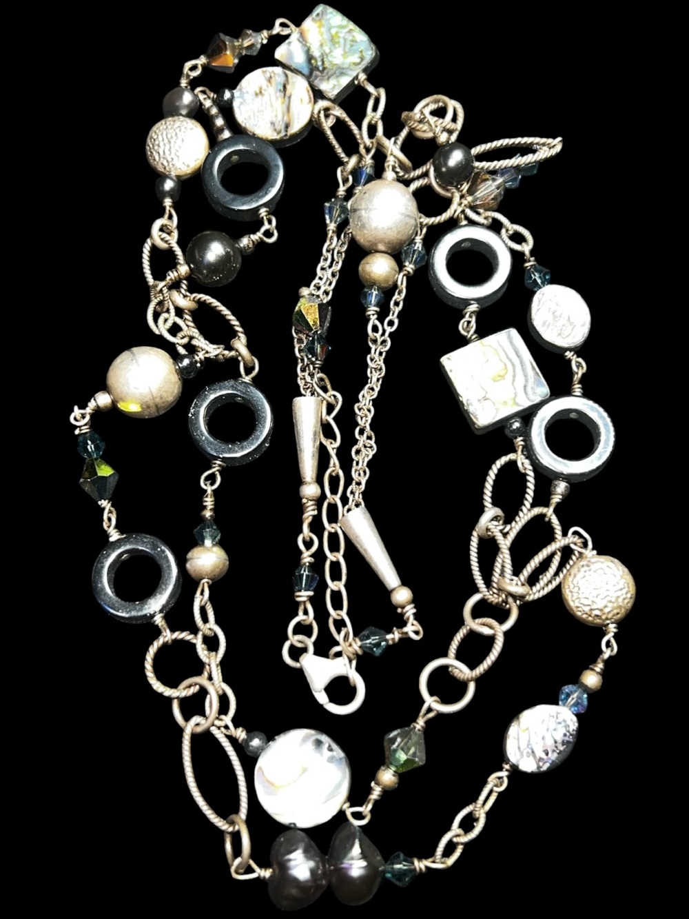 Silpada Sterling Silver Abalone Mother of Pearl Onyx Hematite Pearl Necklace - Picture 8 of 16